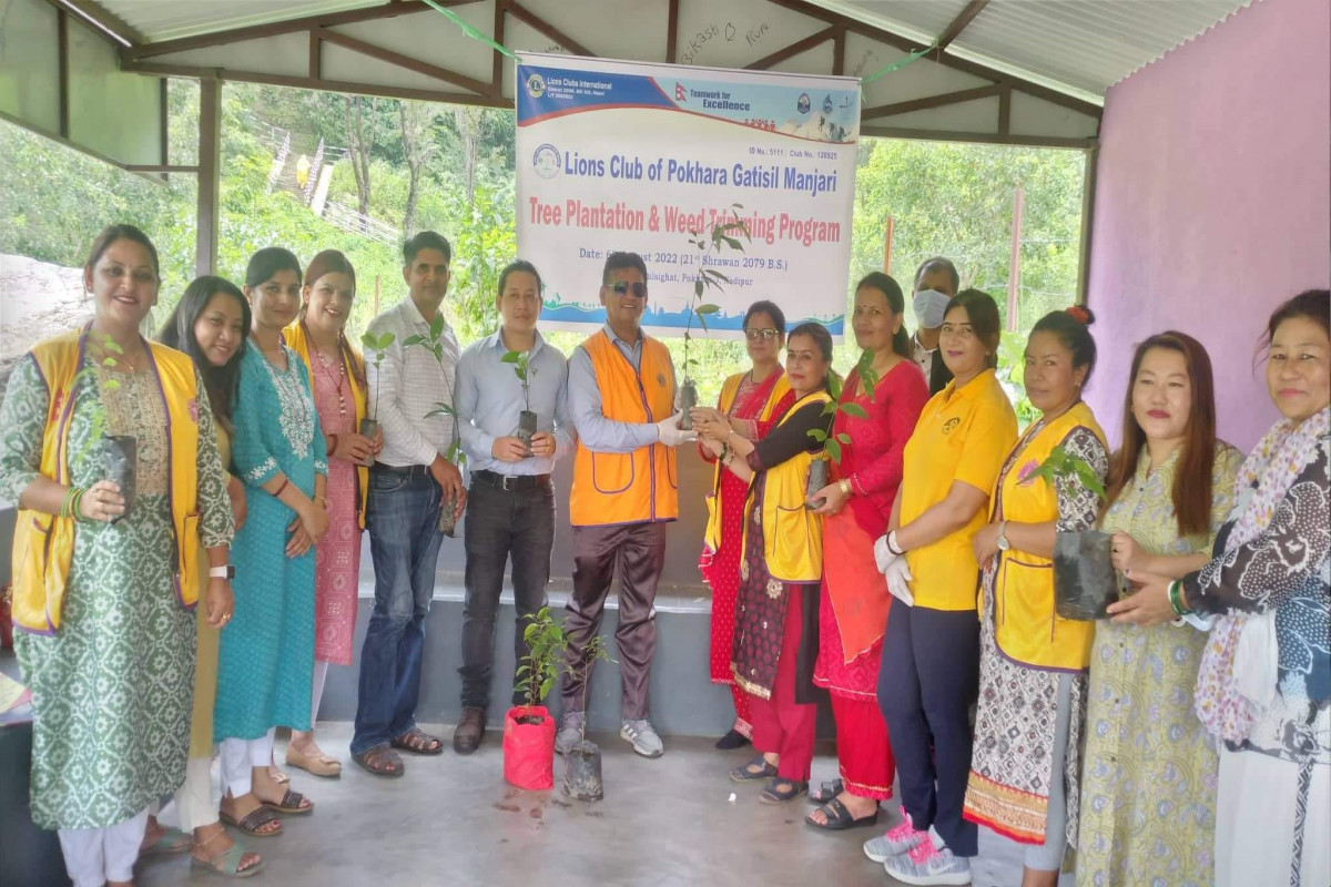 Lions Club of Pokhara Gatishil Manjari's tree plantation program